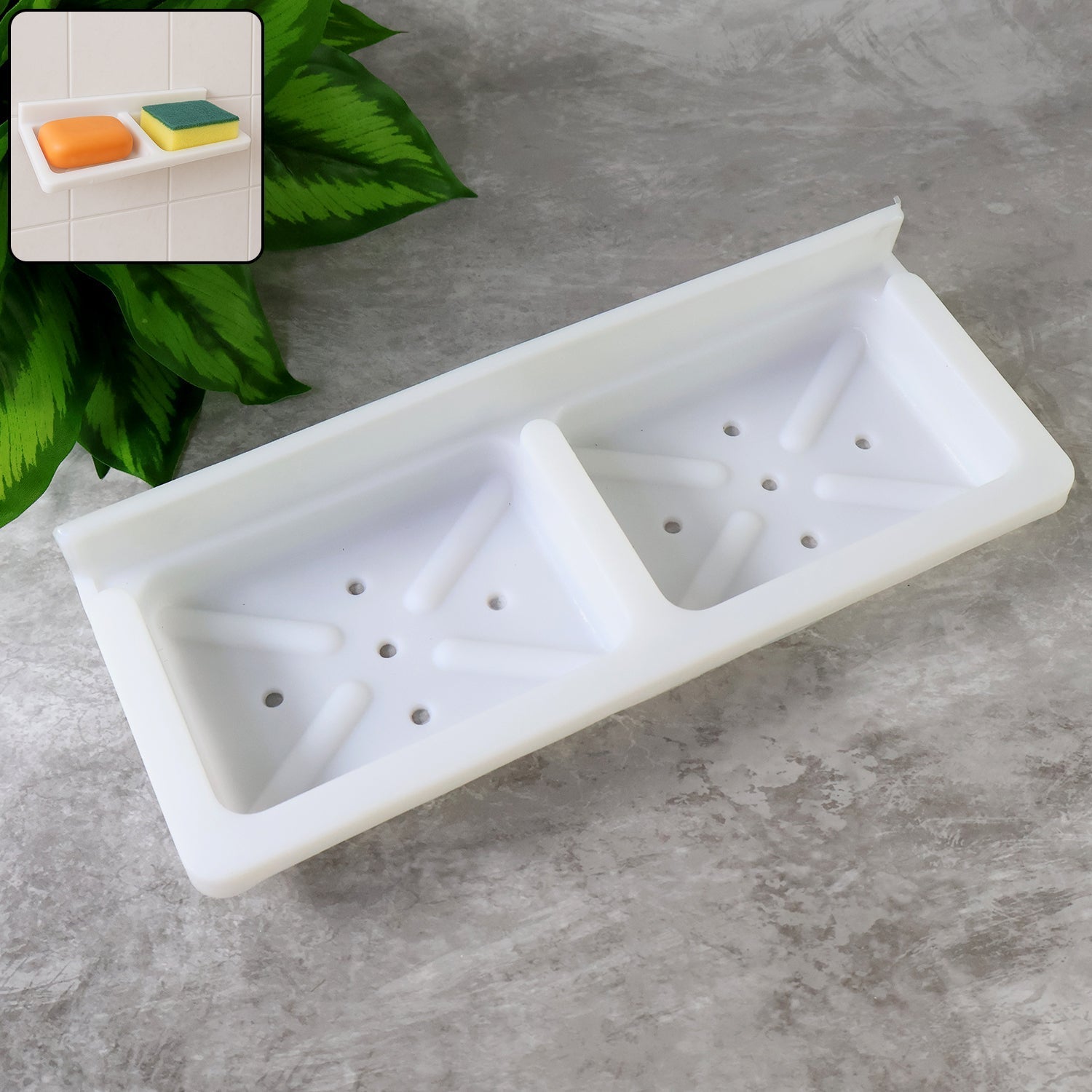 Wall Mounted Double Compartment Soap & Sponge Holder (1 Pc) Wall Mounted Double Compartment Soap & Sponge Holder (1 Pc)